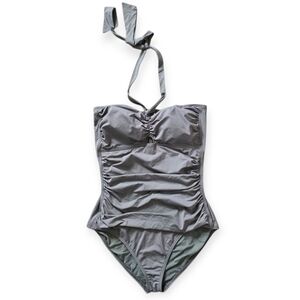 Tommy Bahama Bandeau Halter  One Piece Swimsuit, Gray, Size 16